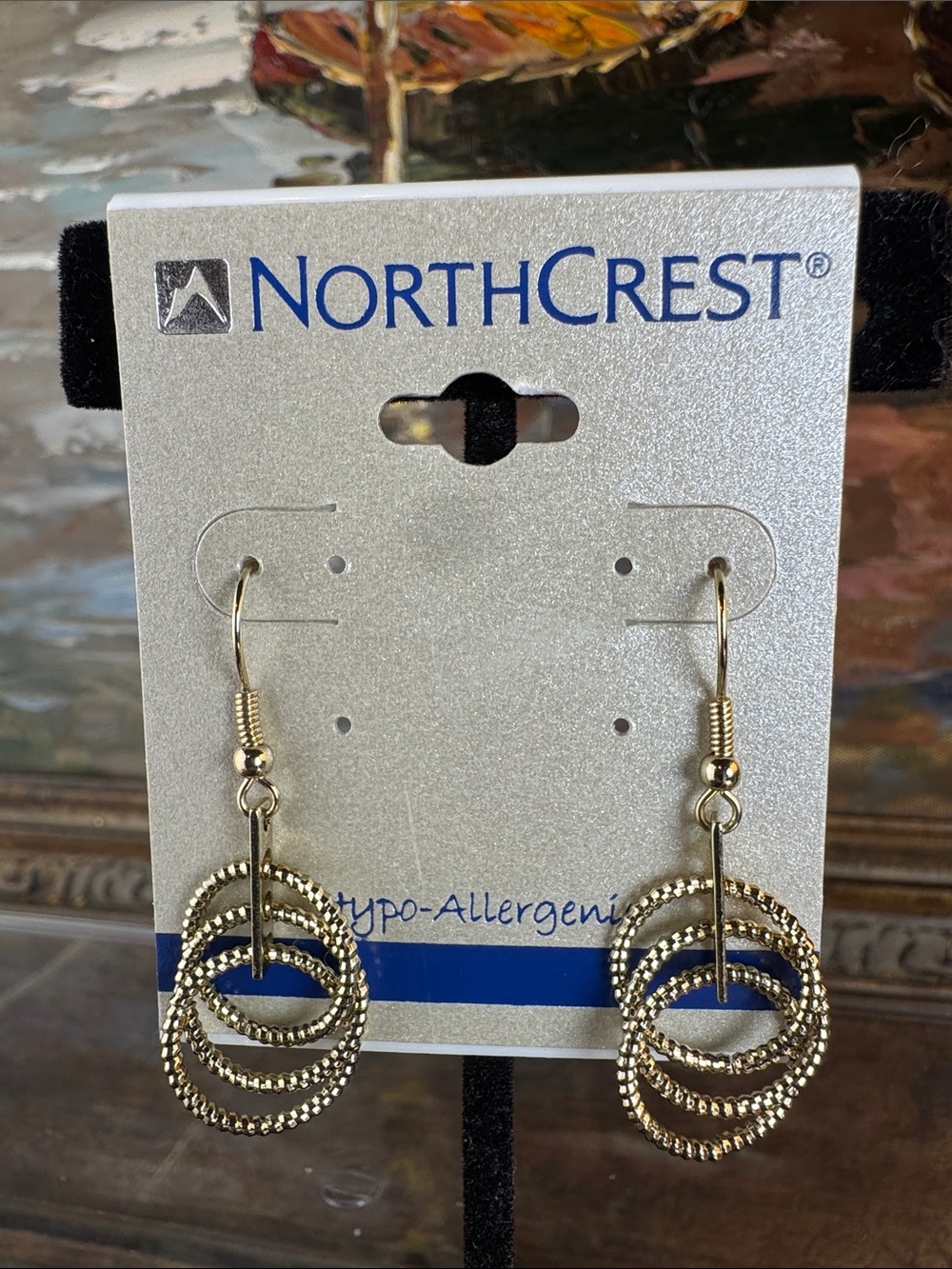 0680-NorthCrest Gold Textured Triple Hoop Drop Earrings